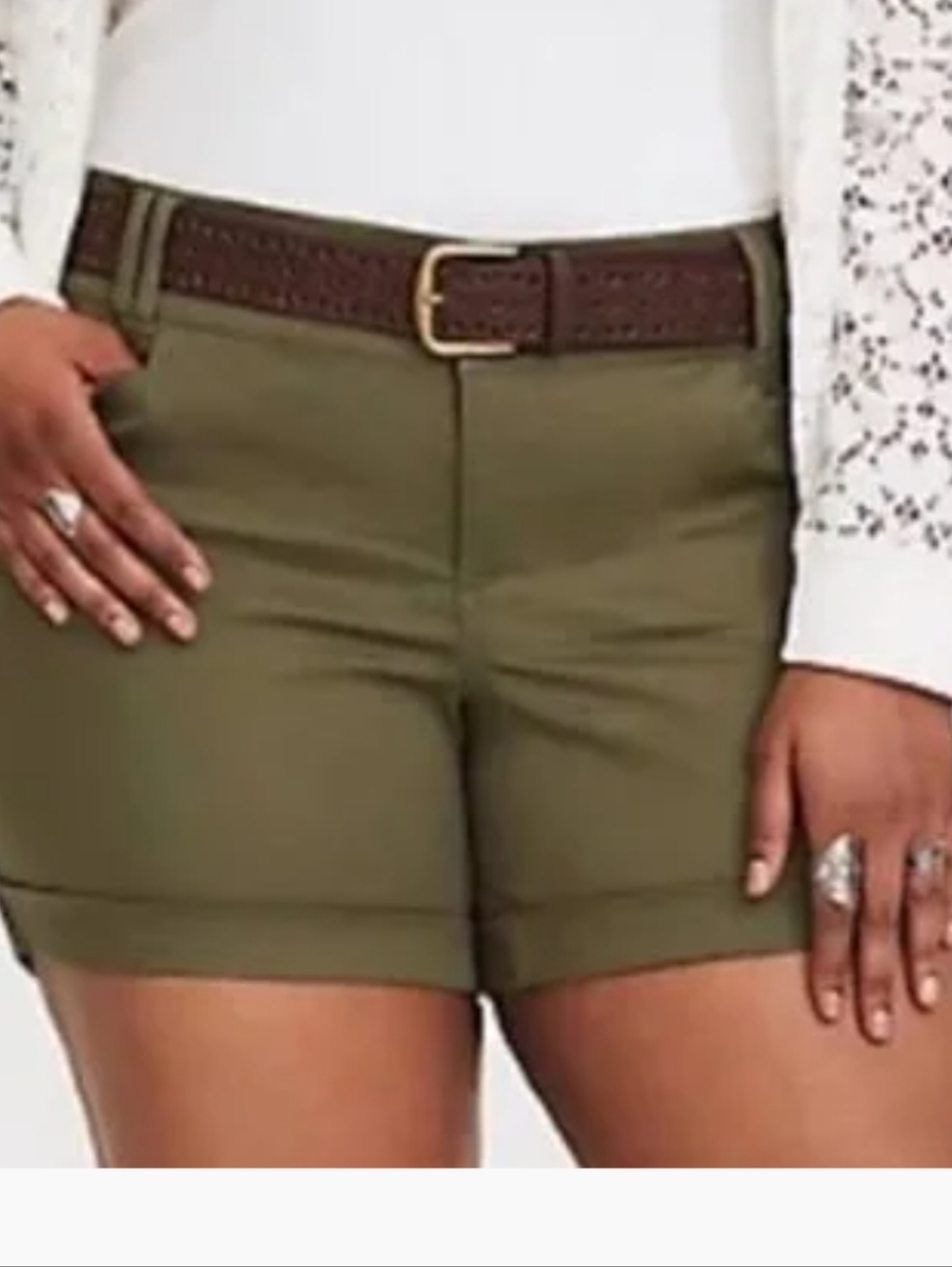torrid Olive Green Shorts with Brown Belt Detail